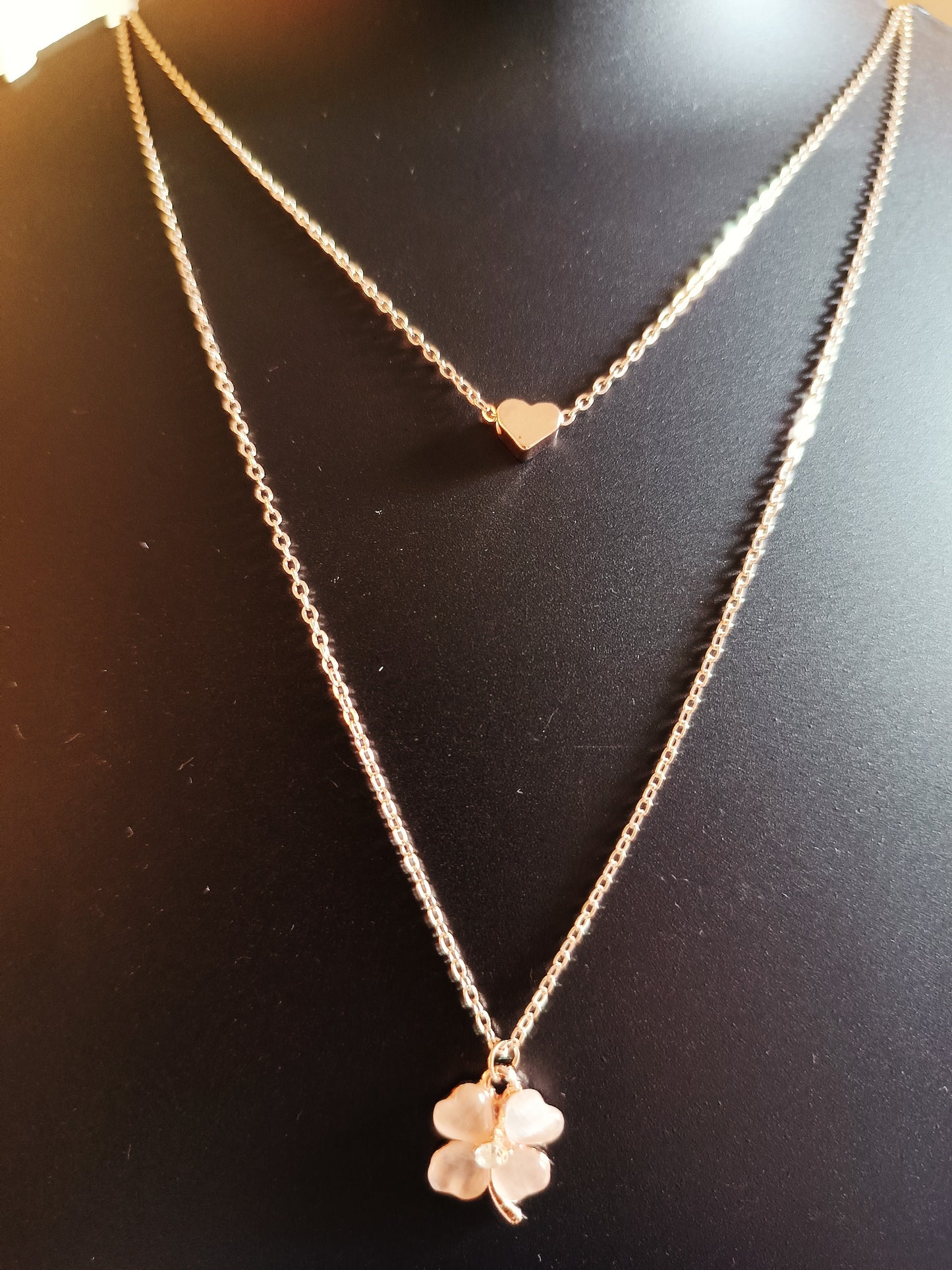 Double layered rose-gold plated clover-heart neckpiece - Jewellery for women and girls