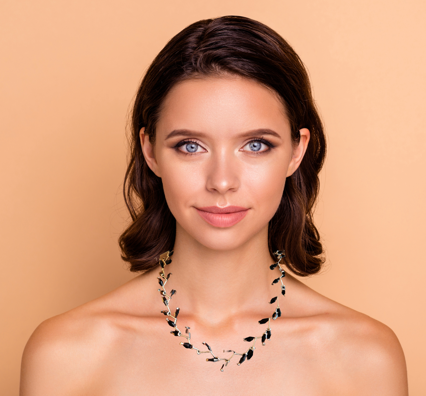 Single layered silver plated black-disco beads neckpiece - Jewellery for women and girls