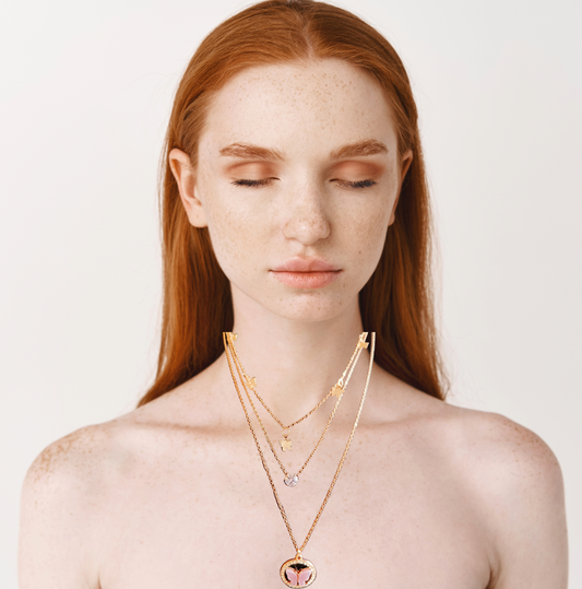 Three layered rose-gold plated Butterfly neckpiece - Pink - Jewellery for women and girls