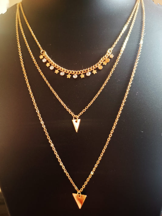 Three layered gold plated Triangles neckpiece - Jewellery for women and girls