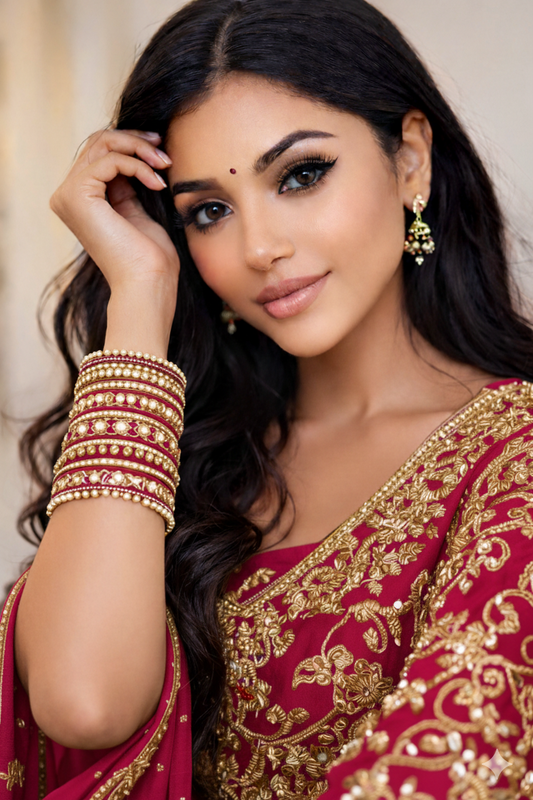 Set of 14 Silk Thread, Stone & Kundan Studded Chuda Bangles | Ethnic Collection | Gift for Women  - Rani Pink