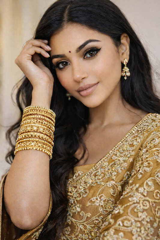 Set of 14 Silk Thread, Stone & Kundan Studded Chuda Bangles | Ethnic Collection | Gift for Women  - Golden