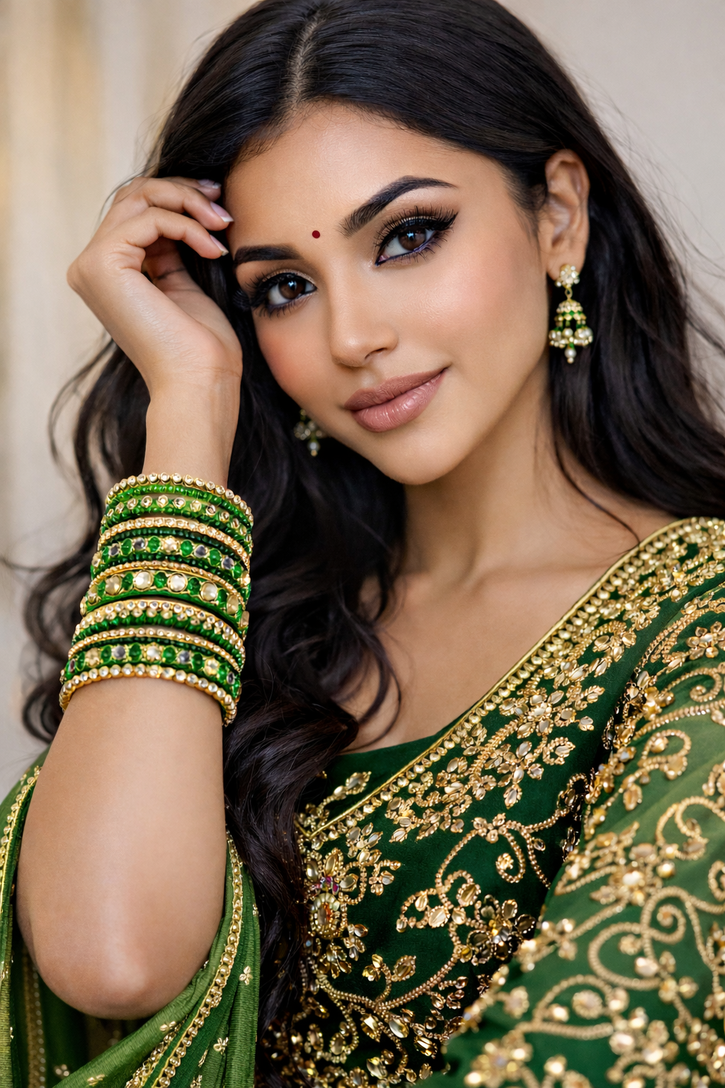 Set of 14 Silk Thread, Stone & Kundan Studded Chuda Bangles | Ethnic Collection | Gift for Women  - Light Green