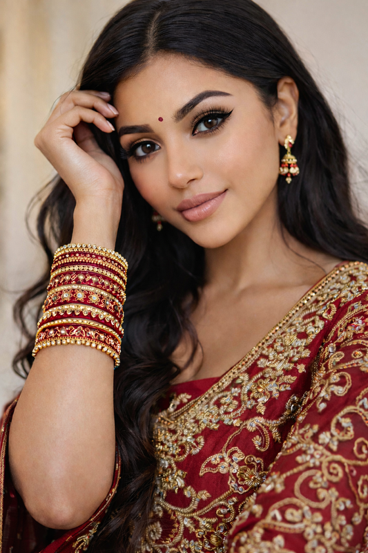 Set of 14 Silk Thread, Stone & Kundan Studded Chuda Bangles | Ethnic Collection | Gift for Women  - Maroon