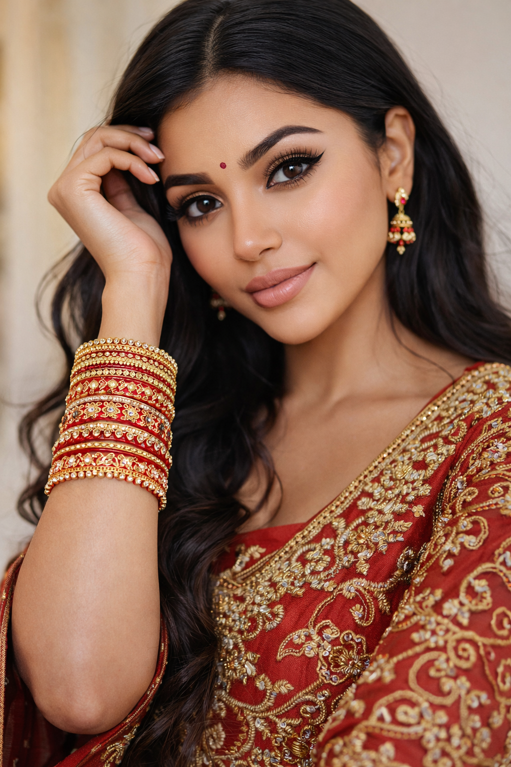 Set of 14 Silk Thread, Stone & Kundan Studded Chuda Bangles | Ethnic Collection | Gift for Women  - Red