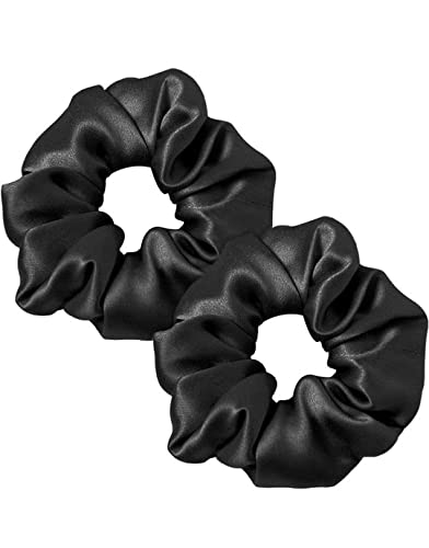 Satin Scrunchies - Set of 2 - Black & White