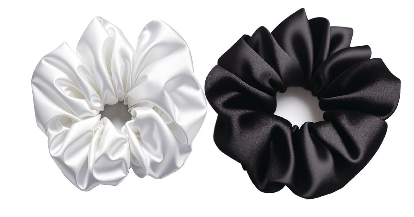 Satin Scrunchies - Set of 2 - Black & White