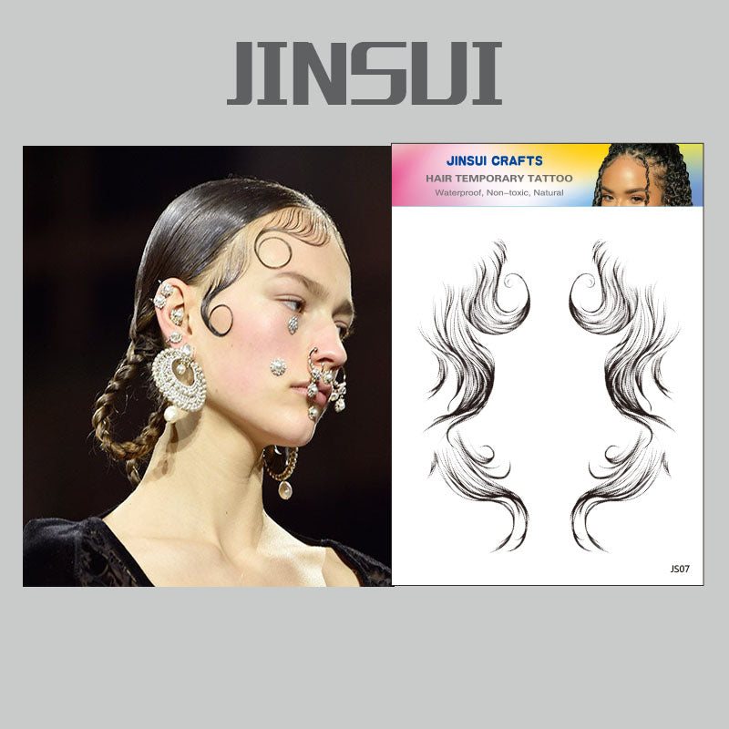 Hairline Temporary Tattoo Stickers for Women Girls | Fashion Curly Hair | Waterproof | Non-Toxic | Natural Looking - JS07