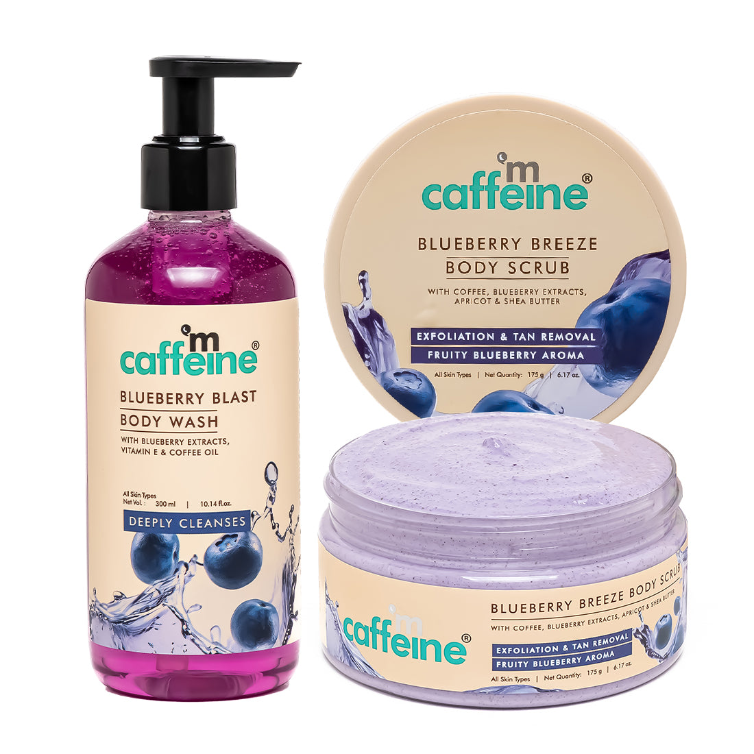 mCaffeine Blueberry Blast Detan & Cleanse Duo for Glowing Skin | Fruity Blueberry Aroma