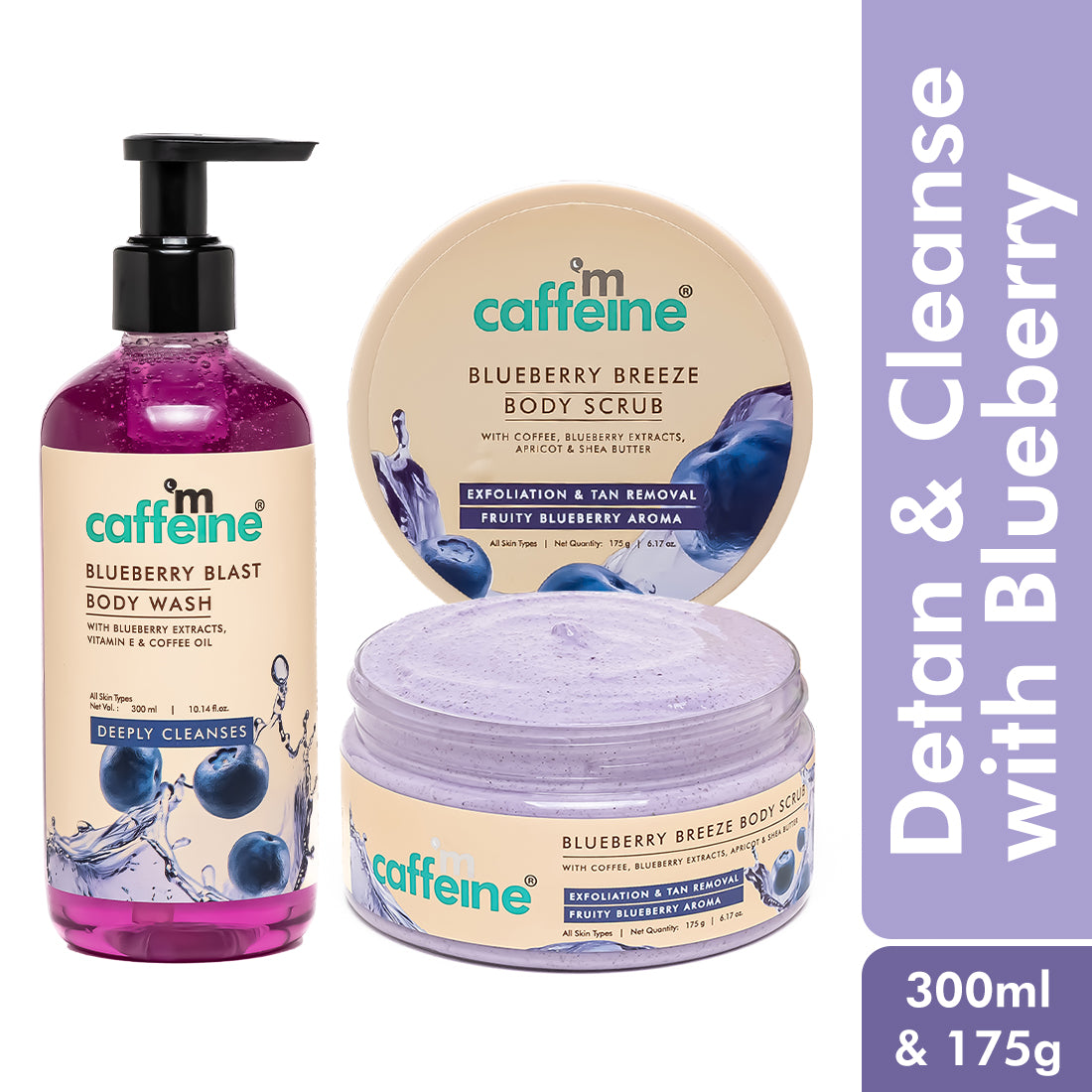 mCaffeine Blueberry Blast Detan & Cleanse Duo for Glowing Skin | Fruity Blueberry Aroma