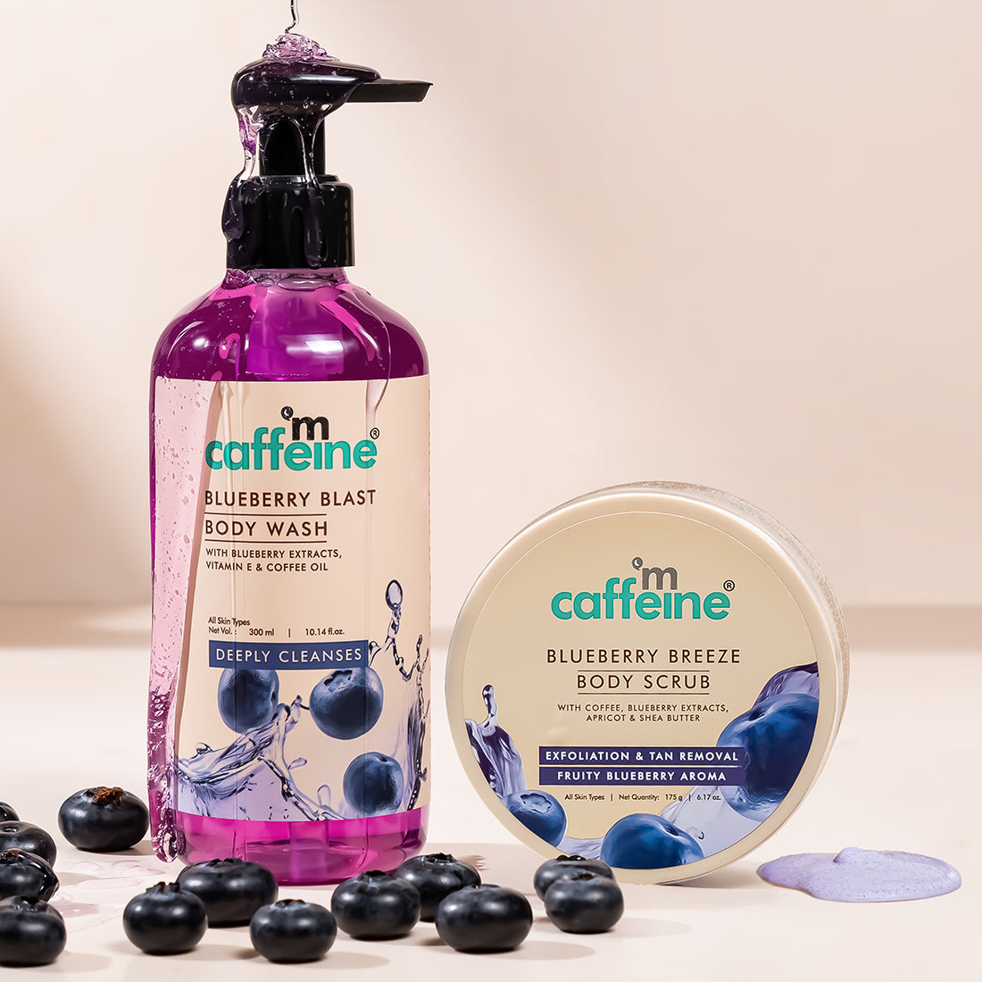 mCaffeine Blueberry Blast Detan & Cleanse Duo for Glowing Skin | Fruity Blueberry Aroma