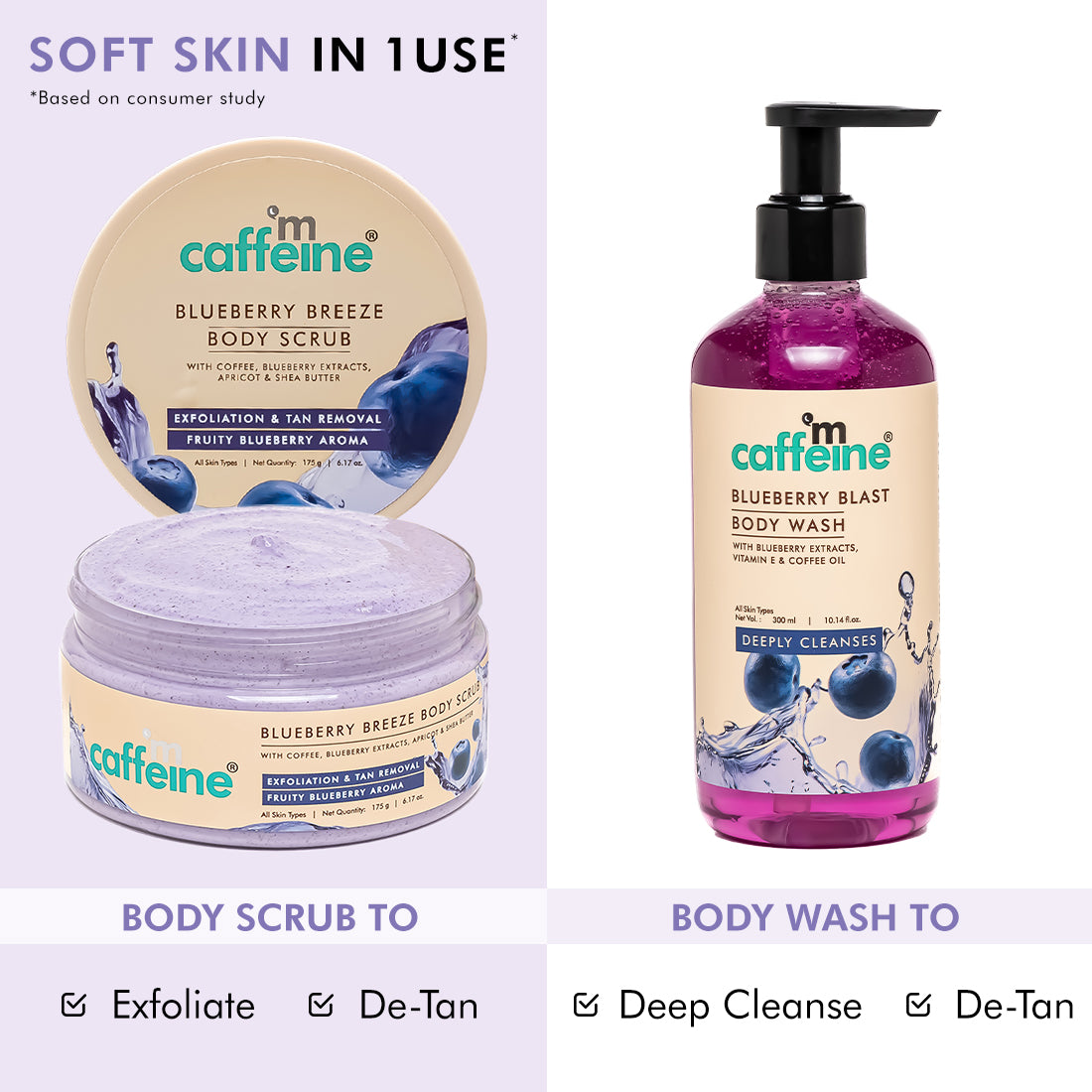 mCaffeine Blueberry Blast Detan & Cleanse Duo for Glowing Skin | Fruity Blueberry Aroma