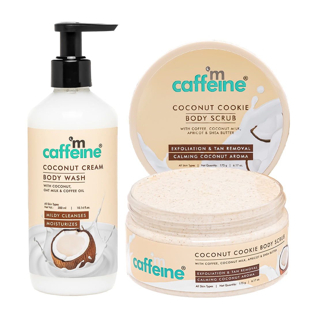 mCaffeine Tropical Coconut Cleanse & Detan Set for Glowing Skin | Calming Coconut Aroma