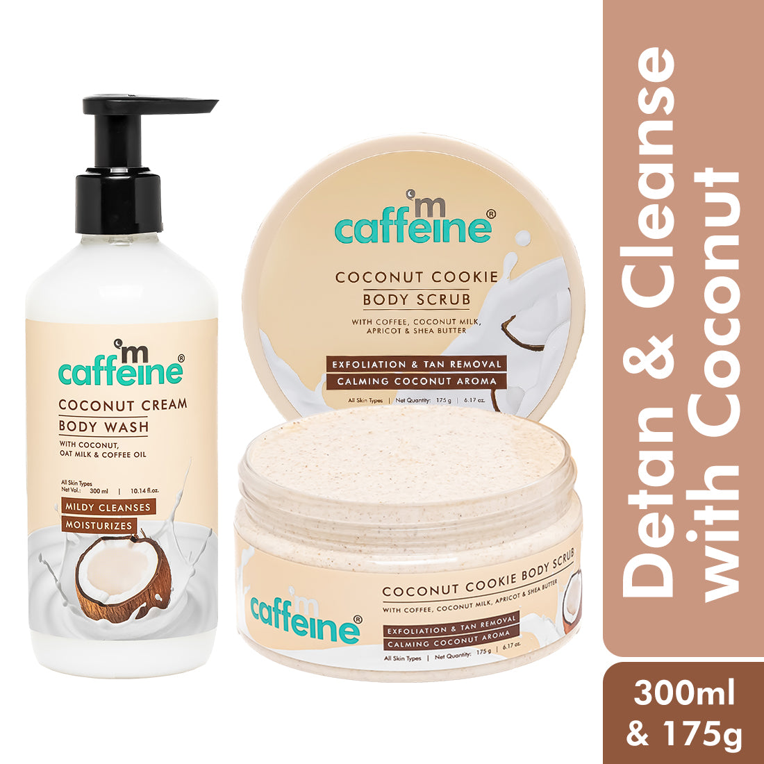 mCaffeine Tropical Coconut Cleanse & Detan Set for Glowing Skin | Calming Coconut Aroma