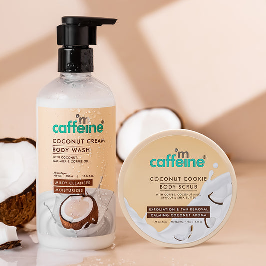 mCaffeine Tropical Coconut Cleanse & Detan Set for Glowing Skin | Calming Coconut Aroma