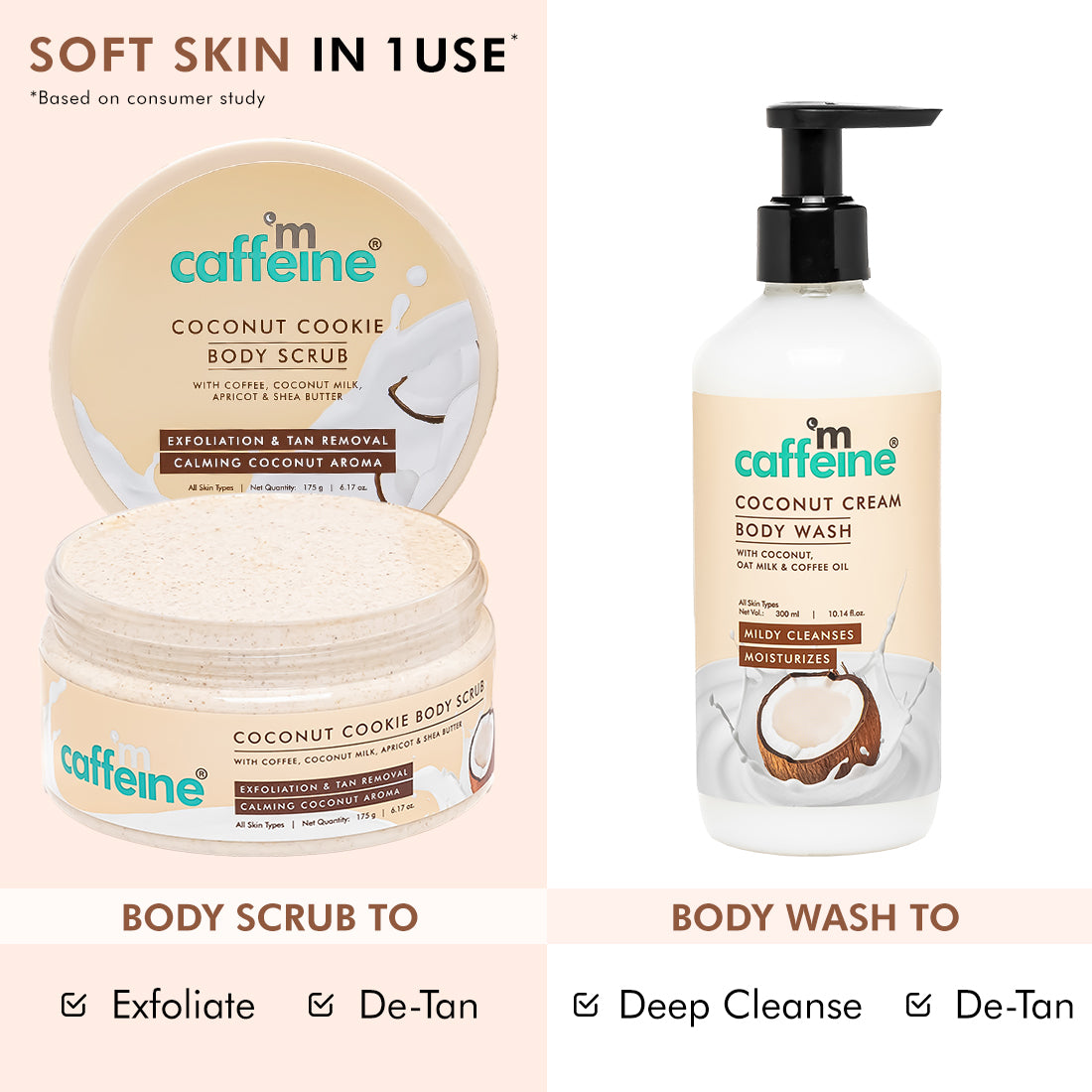 mCaffeine Tropical Coconut Cleanse & Detan Set for Glowing Skin | Calming Coconut Aroma