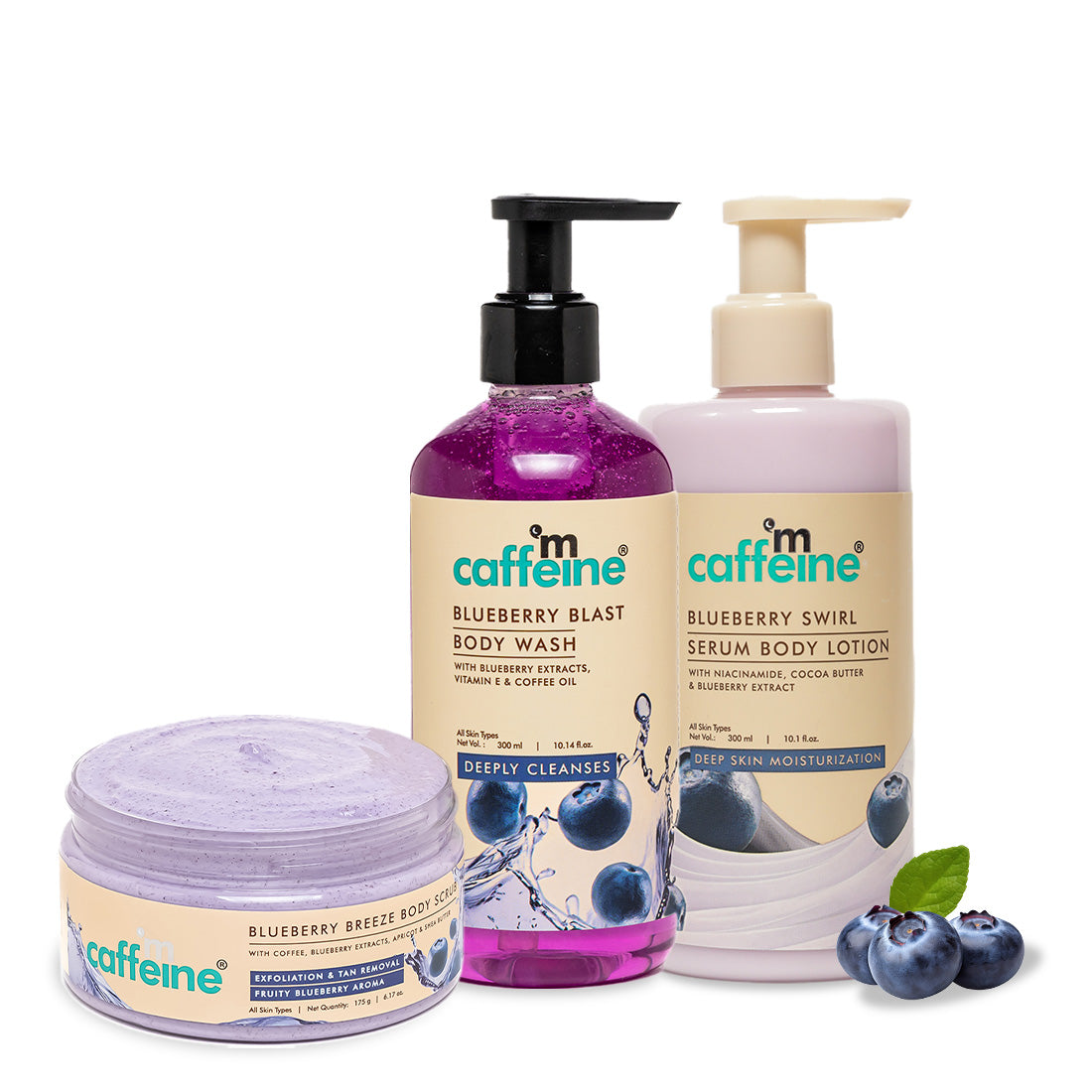 mCaffeine Blueberry Body Wash + Blueberry Body Scrub + Blueberry Serum Body Lotion