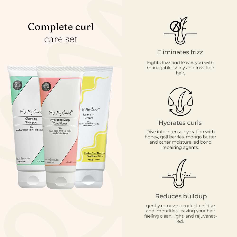 3 Step Curl Defining Bundle | Cleansing Shampoo, Hydrating Deep Conditioner & Leave in Cream | For Curly, Wavy & Frizzy Hair | Sulphate & Silicone Free | Curl Defining Kit (250gm each) + Free Best Selling Minis (Pack Of 6)