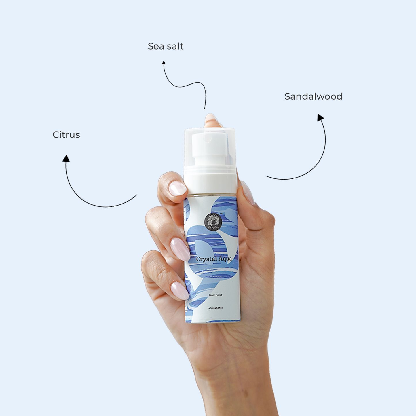 Hair Mist Fragrance | Crystal Aqua Scent | Notes of Cirtus, Salt, Musk |Alcohol Free & Unisex | 50ml