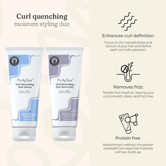 Curl Quenching Moisture Styling Duo | For Curly, Wavy, Dry, Frizzy Hair | Enriched With Aloe Vera, Chia Seed, and Flax Seed | Silicone Free Curl Activator | Frizz Control | 50gm each + Free Best Selling Minis (Pack Of 6)