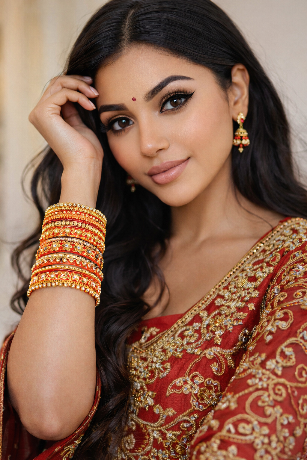 Set of 14 Silk Thread, Stone & Kundan Studded Chuda Bangles | Ethnic Collection | Gift for Women  - Orange