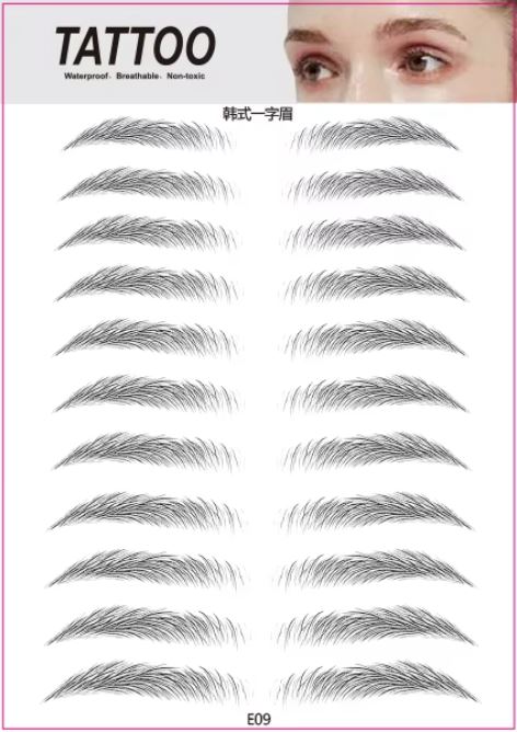 A sheet of 11 Pairs of Eye Brow Temporary Tattoo Sticker - Natural Looking | Long Lasting up to 4 days | Waterproof | Black Colored | Matte Finish -  E09