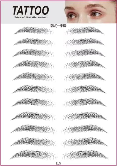 A sheet of 11 Pairs of Eye Brow Temporary Tattoo Sticker - Natural Looking | Long Lasting up to 4 days | Waterproof | Black Colored | Matte Finish - E09