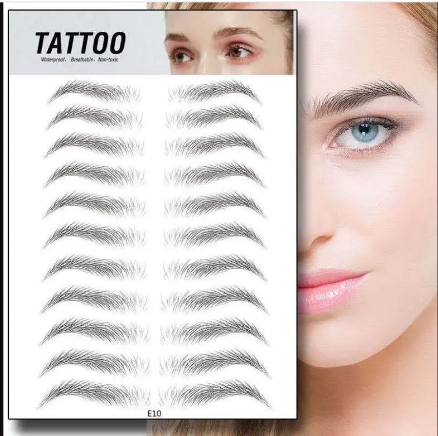 A sheet of 11 Pairs of Eye Brow Temporary Tattoo Sticker - Natural Looking | Long Lasting up to 4 days | Waterproof | Black Colored | Matte Finish -  E10