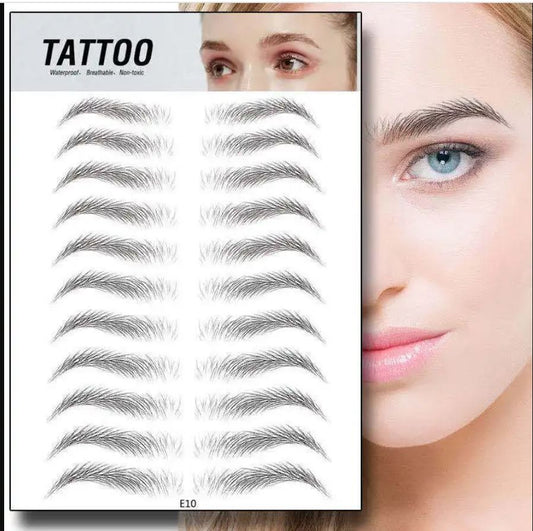 A sheet of 11 Pairs of Eye Brow Temporary Tattoo Sticker - Natural Looking | Long Lasting up to 4 days | Waterproof | Black Colored | Matte Finish - E10