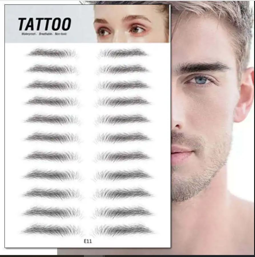 A sheet of 11 Pairs of Eye Brow Temporary Tattoo Sticker - Natural Looking | Long Lasting up to 4 days | Waterproof | Black Colored | Matte Finish -  E11