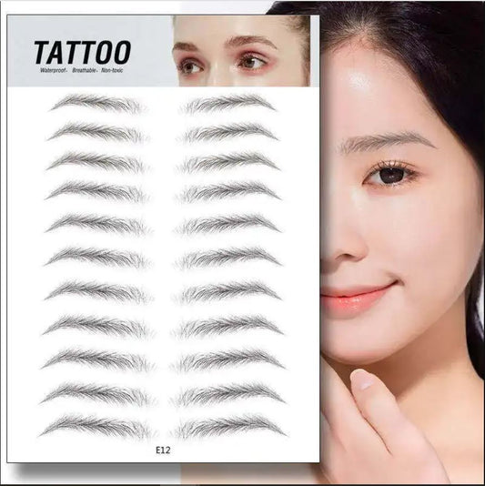 A sheet of 11 Pairs of Eye Brow Temporary Tattoo Sticker - Natural Looking | Long Lasting up to 4 days | Waterproof | Black Colored | Matte Finish - E12