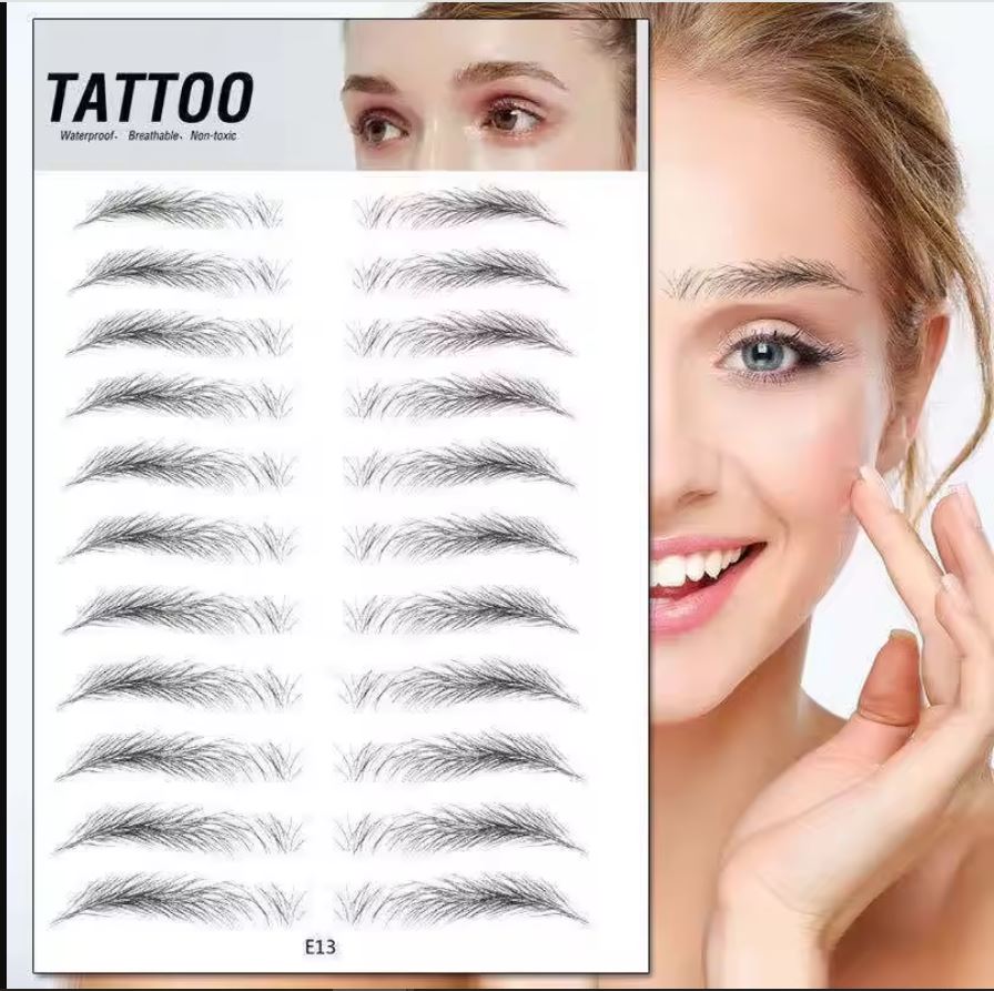 A sheet of 11 Pairs of Eye Brow Temporary Tattoo Sticker - Natural Looking | Long Lasting up to 4 days | Waterproof | Black Colored | Matte Finish -  E13