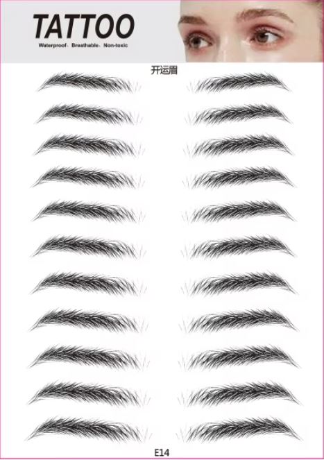 A sheet of 11 Pairs of Eye Brow Temporary Tattoo Sticker - Natural Looking | Long Lasting up to 4 days | Waterproof | Black Colored | Matte Finish - E14
