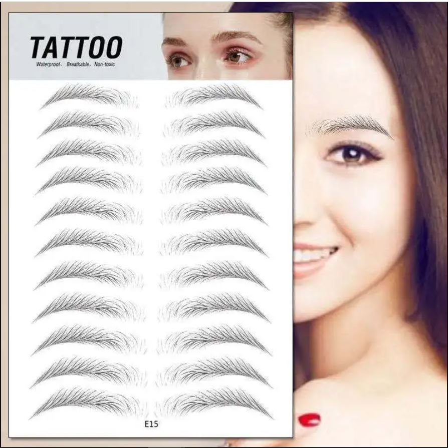 A sheet of 11 Pairs of Eye Brow Temporary Tattoo Sticker - Natural Looking | Long Lasting up to 4 days | Waterproof | Black Colored | Matte Finish -  E15