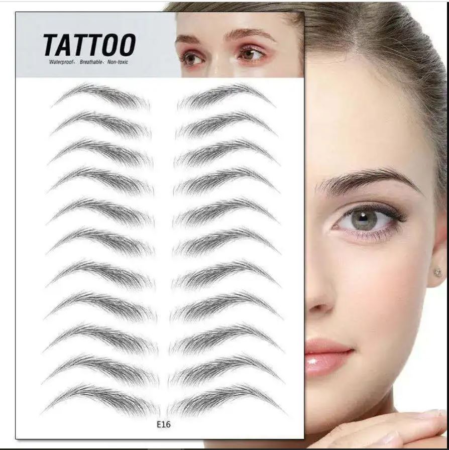 A sheet of 11 Pairs of Eye Brow Temporary Tattoo Sticker - Natural Looking | Long Lasting up to 4 days | Waterproof | Black Colored | Matte Finish -  E16