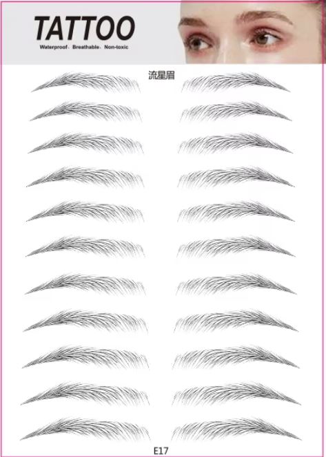 A sheet of 11 Pairs of Eye Brow Temporary Tattoo Sticker - Natural Looking | Long Lasting up to 4 days | Waterproof | Black Colored | Matte Finish -  E17