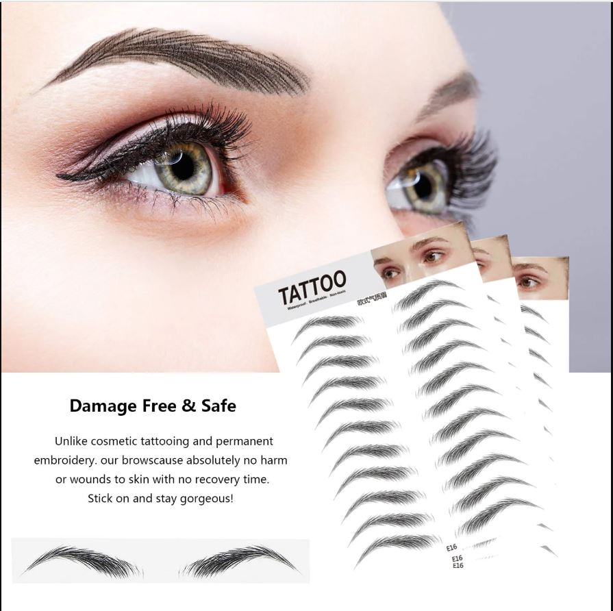 A sheet of 11 Pairs of Eye Brow Temporary Tattoo Sticker - Natural Looking | Long Lasting up to 4 days | Waterproof | Black Colored | Matte Finish -  E13