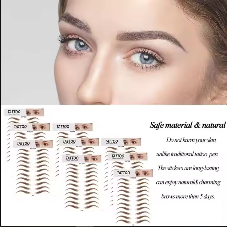 A sheet of 11 Pairs of Eye Brow Temporary Tattoo Sticker - Natural Looking | Long Lasting up to 4 days | Waterproof | Black Colored | Matte Finish -  E13