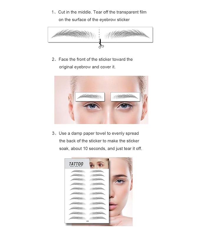 A sheet of 11 Pairs of Eye Brow Temporary Tattoo Sticker - Natural Looking | Long Lasting up to 4 days | Waterproof | Black Colored | Matte Finish -  E13