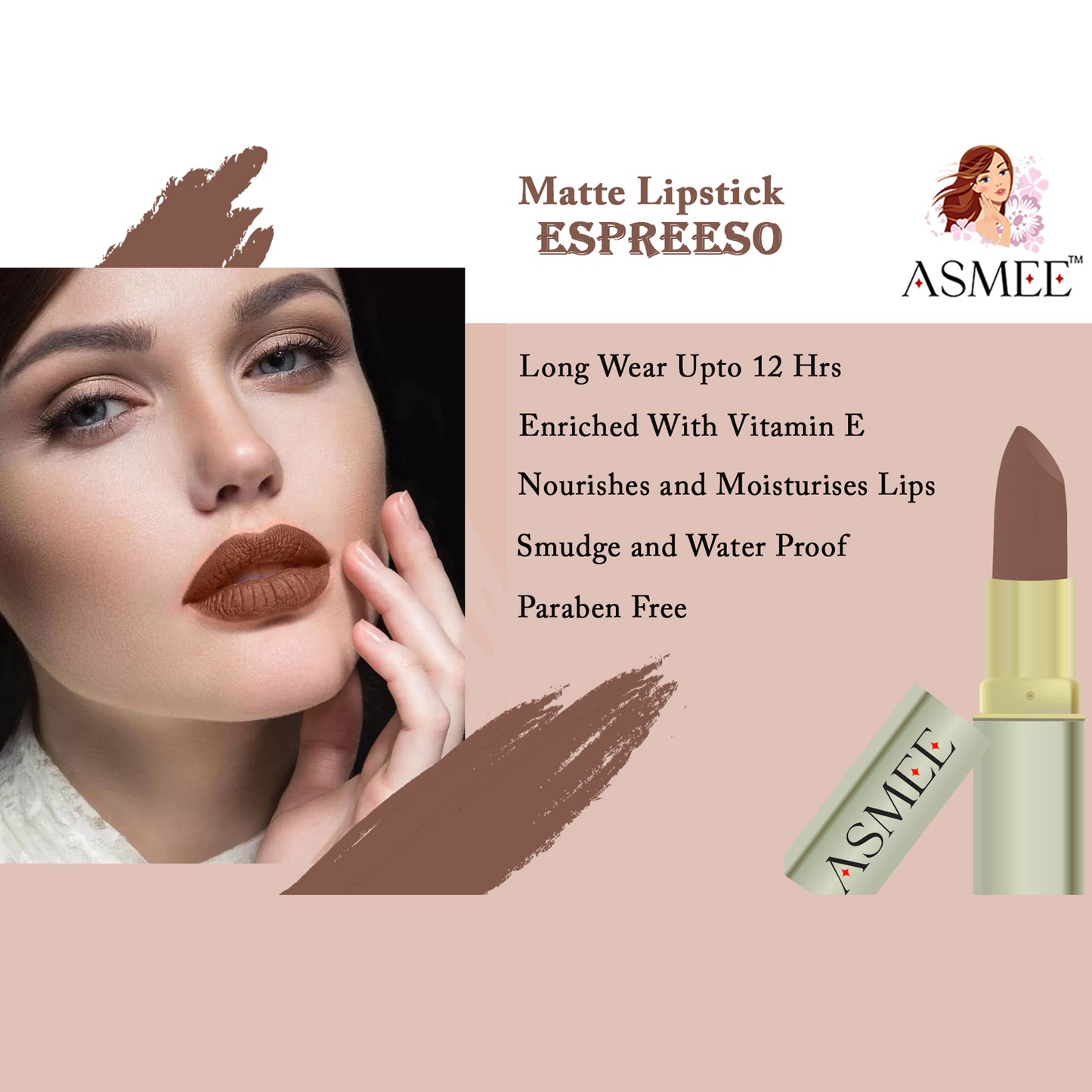 Asmee Liquid Lipstick - Raspberry Pink  &  Get Matte Lipstick- Espresso Free
