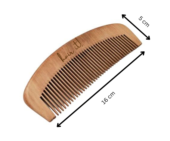 Neem Wooden Comb | Hair Growth, Hairfall, Dandruff Control | Hair Straightening, Frizz Control | Comb for Men, Women - Moon Shaped Fine Tooth