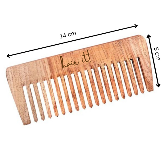 Neem Wooden Comb | Hair Growth, Hairfall, Dandruff Control | Hair Straightening, Frizz Control | Comb for Men, Women - Wide Detangling Comb