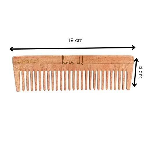 Neem Wooden Comb | Hair Growth, Hairfall, Dandruff Control | Hair Straightening, Frizz Control | Comb for Men, Women - Wide Tooth Comb