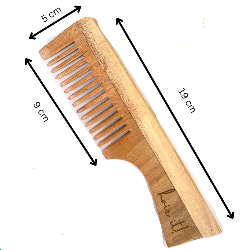 Neem Wooden Comb | Hair Growth, Hairfall, Dandruff Control | Hair Straightening, Frizz Control | Comb for Men, Women - Wide Tooth with Handle