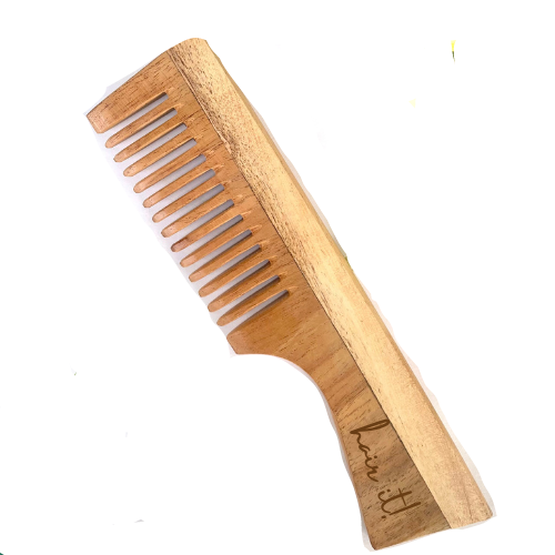 Neem Wooden Comb | Hair Growth, Hairfall, Dandruff Control | Hair Straightening, Frizz Control | Comb for Men, Women - Wide Tooth with Handle