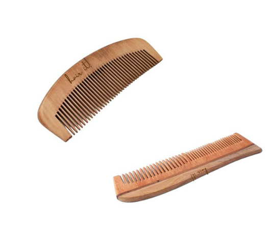 Set of 2 Neem Wooden Comb | Hair Growth, Hairfall, Dandruff Control | Hair Straightening, Frizz Control | Comb for Men, Women