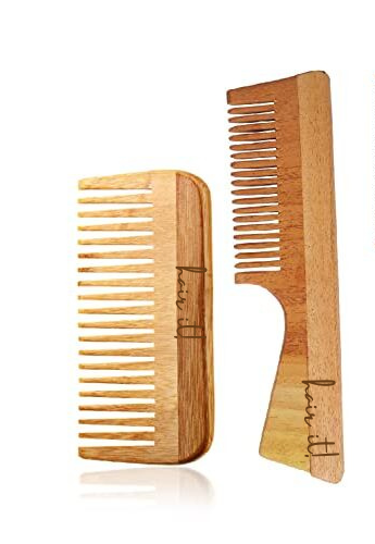 Set of 2 Neem Wooden Comb | Hair Growth, Hairfall, Dandruff Control | Hair Straightening, Frizz Control | Comb for Men, Women