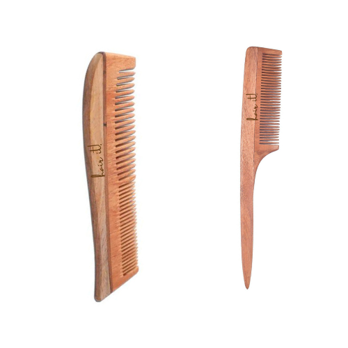 Set of 2 Neem Wooden Comb | Hair Growth, Hairfall, Dandruff Control | Hair Straightening, Frizz Control | Comb for Men, Women