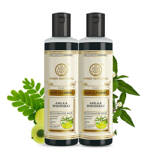 Khadi Natural Amla & Bhringraj Hair Cleanser Shampoo for Strong Healthy Hair Pack Of 2 - 2x210ml