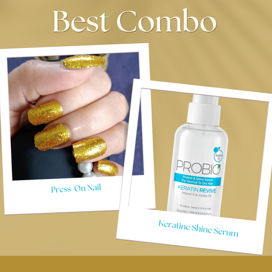 Probio Keratin Revive Shine Serum - 100 ml + Press-On nails Golden Shimmer under 50